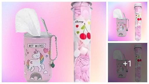 Combo of 1 Unicorn Cartoon Print Wet Wipes Tissue Can with 1 Tube shaped Paper Soap Bottle Portable Travel Soap (Color may vary) (Pack of 2)